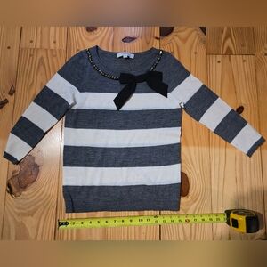 LOFT Gray and White Striped Sweater with Bow